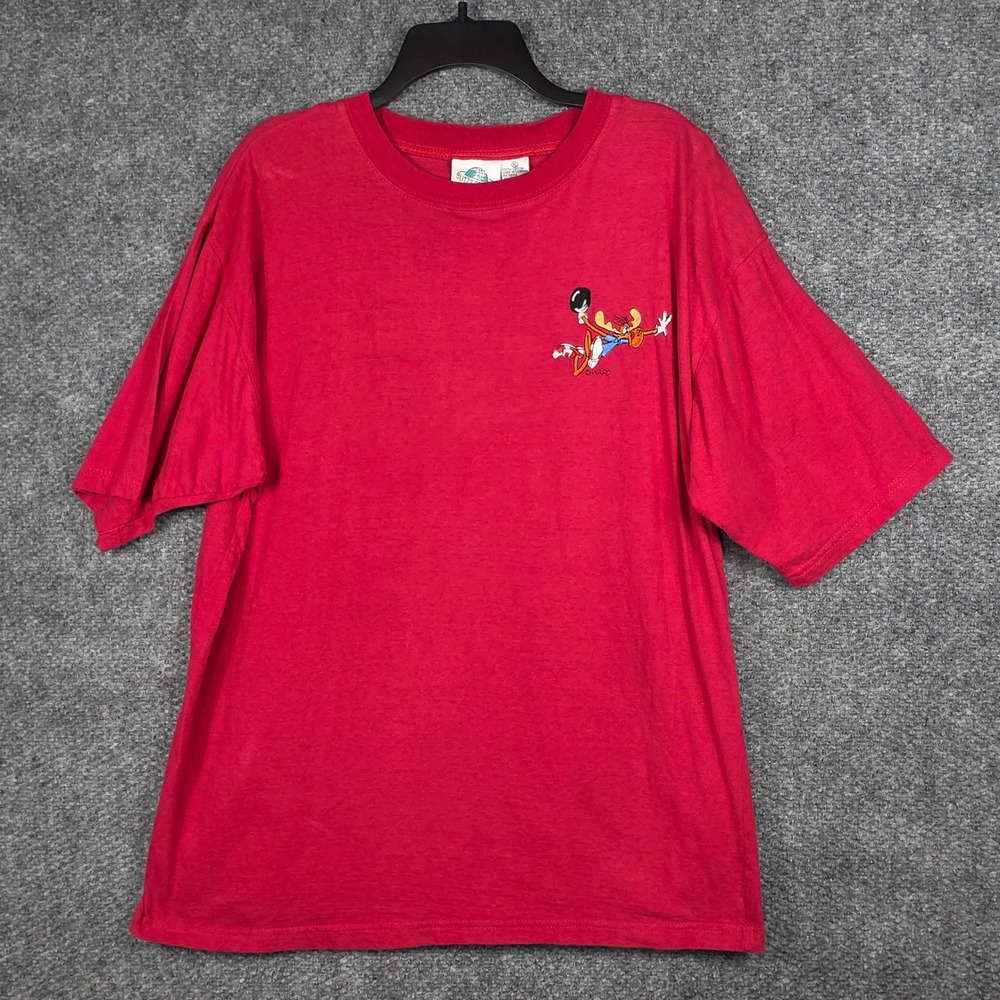 Blitzz Studios Mens XL T-Shirt Red Bullwinkle Embroidered Cotton Short Sleeve